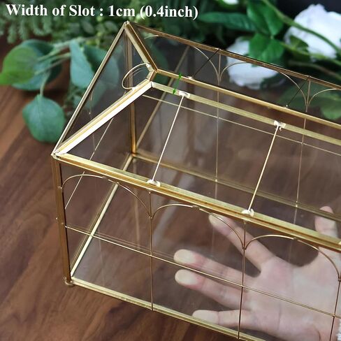 HighFree Glass Wedding Card Box with Lock, Gold Clear Card Box, Decorative Gift Card Box for Baby Shower, Birthday Party, Bridal Shower (With Arch, Medium) in Saudi Arabia