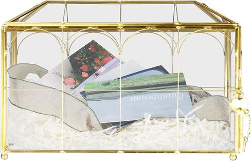 HighFree Glass Wedding Card Box with Lock, Gold Clear Card Box, Decorative Gift Card Box for Baby Shower, Birthday Party, Bridal Shower (With Arch, Medium) in Saudi Arabia