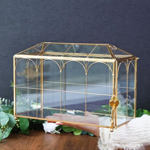 HighFree Glass Wedding Card Box with Lock, Gold Clear Card Box, Decorative Gift Card Box for Baby Shower, Birthday Party, Bridal Shower (With Arch, Medium) in Saudi Arabia