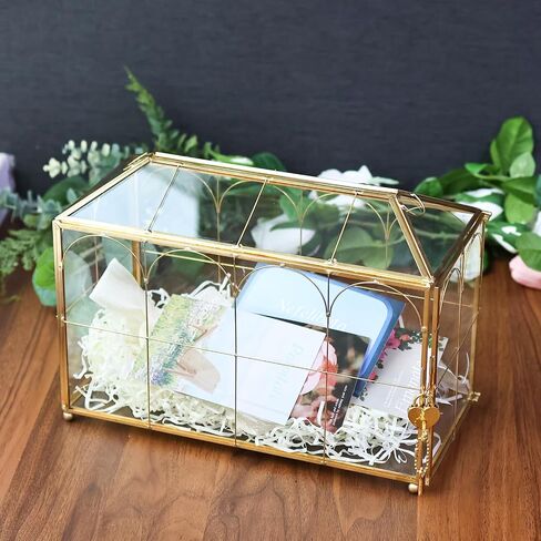 HighFree Glass Wedding Card Box with Lock, Gold Clear Card Box, Decorative Gift Card Box for Baby Shower, Birthday Party, Bridal Shower (With Arch, Medium) in Saudi Arabia