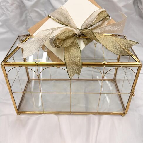 HighFree Glass Wedding Card Box with Lock, Gold Clear Card Box, Decorative Gift Card Box for Baby Shower, Birthday Party, Bridal Shower (With Arch, Medium) in Saudi Arabia