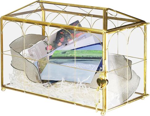 HighFree Glass Wedding Card Box with Lock, Gold Clear Card Box, Decorative Gift Card Box for Baby Shower, Birthday Party, Bridal Shower (With Arch, Medium) in Saudi Arabia