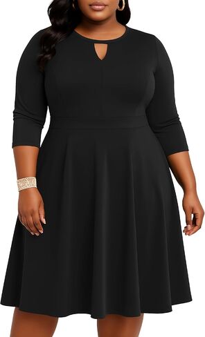 Nmoder Womens Plus Size Cocktail Dress 3/4 Sleeve Church Dresses for Women Midi Work Crewneck Dress with Pockets in Saudi Arabia