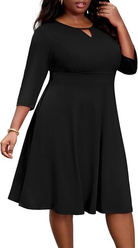 Nmoder Womens Plus Size Cocktail Dress 3/4 Sleeve Church Dresses for Women Midi Work Crewneck Dress with Pockets in Saudi Arabia