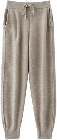 Women Wool Pencil Pants Autumn Winter Merino Wool Knitted Elastic Waist Soft Trousers in Saudi Arabia