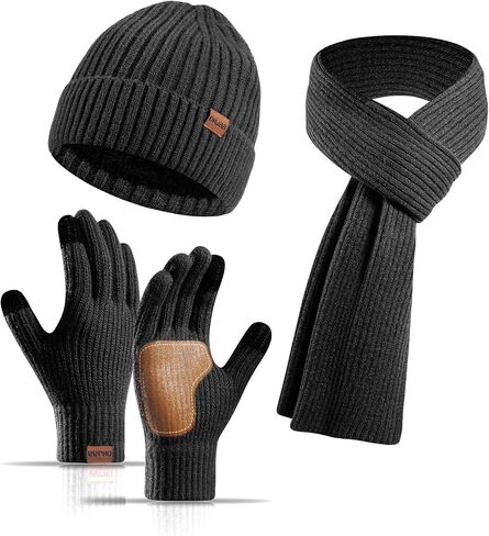 Hat Gloves Scarf Set for Women, Winter Knit Beanie Fleece-lined Touch Screen Gloves Long Scarve 3 in 1 Set Gift for Women in Kuwait