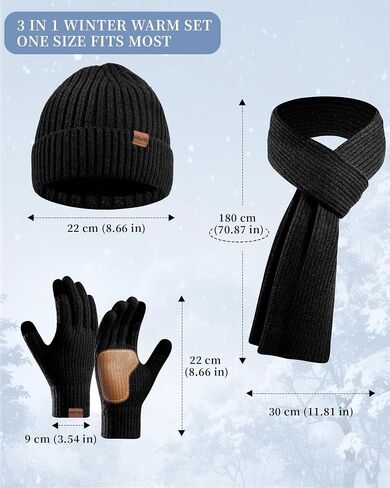 Hat Gloves Scarf Set for Women, Winter Knit Beanie Fleece-lined Touch Screen Gloves Long Scarve 3 in 1 Set Gift for Women in Kuwait