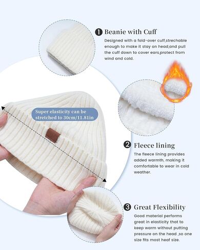 Hat Gloves Scarf Set for Women, Winter Knit Beanie Fleece-lined Touch Screen Gloves Long Scarve 3 in 1 Set Gift for Women in Kuwait