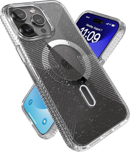 Speck Clear iPhone 15 Case - ClickLock No-Slip Interlock, Built for MagSafe, Drop Protection - for iPhone 15, iPhone 14 & iPhone 13 - Anti-Yellowing 6.1 Inch Phone Case - Presidio Clear/Chrome in Saudi Arabia