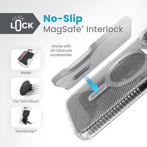 Speck Clear iPhone 15 Case - ClickLock No-Slip Interlock, Built for MagSafe, Drop Protection - for iPhone 15, iPhone 14 & iPhone 13 - Anti-Yellowing 6.1 Inch Phone Case - Presidio Clear/Chrome in Saudi Arabia