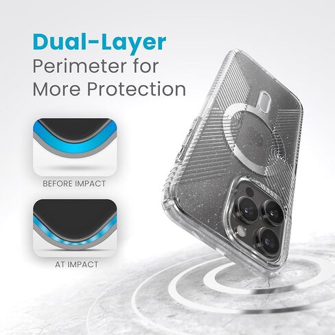 Speck Clear iPhone 15 Case - ClickLock No-Slip Interlock, Built for MagSafe, Drop Protection - for iPhone 15, iPhone 14 & iPhone 13 - Anti-Yellowing 6.1 Inch Phone Case - Presidio Clear/Chrome in Saudi Arabia