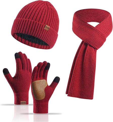 Hat Gloves Scarf Set for Women, Winter Knit Beanie Fleece-lined Touch Screen Gloves Long Scarve 3 in 1 Set Gift for Women in Kuwait