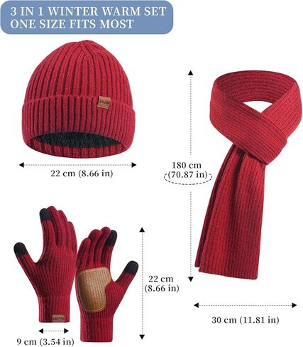 Hat Gloves Scarf Set for Women, Winter Knit Beanie Fleece-lined Touch Screen Gloves Long Scarve 3 in 1 Set Gift for Women in Kuwait