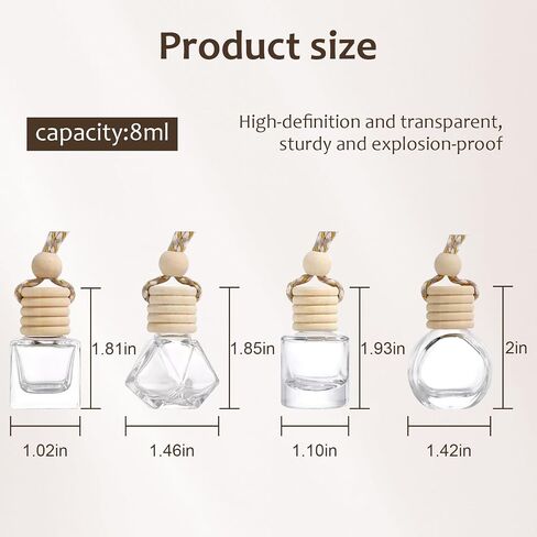 Hanging Car Air Freshener Diffuser, 100Pcs 8ml Empty Glass Essential Pendant Bottles, Automotive Oil Aromatherapy Fragrance Perfume Containers in Saudi Arabia