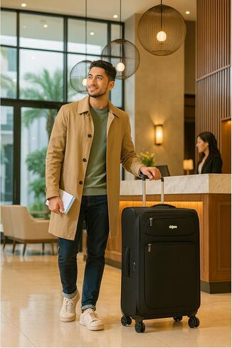 World Traveler Dejuno Cirrus 20-Inch Carry-On Lightweight Expandable Spinner Luggage - Black in Saudi Arabia