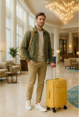 World Traveler Dejuno Cirrus 20-Inch Carry-On Lightweight Expandable Spinner Luggage - Black in Saudi Arabia