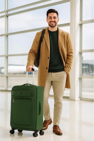 World Traveler Dejuno Cirrus 20-Inch Carry-On Lightweight Expandable Spinner Luggage - Black in Saudi Arabia