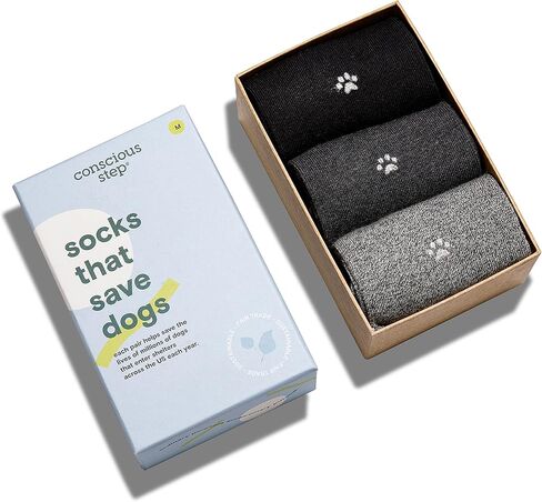 Conscious Step Men's Fair Trade Organic Cotton Crew Socks | 3 Pack Gray Socks Size US Mens 8-13 | Every Pair Helps Support our Partner Best Friends Animal Society Dog Sanctuary in Saudi Arabia