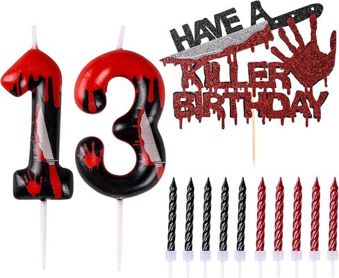 Have A Killer Birthday Number Candles for Cake, Candles for Halloween Birthday Party Decoration, Glitter Killer Birthday Cake Topper for Vampire, Horror Themed Birthday Party Cake(Number 13 & 31) in Saudi Arabia
