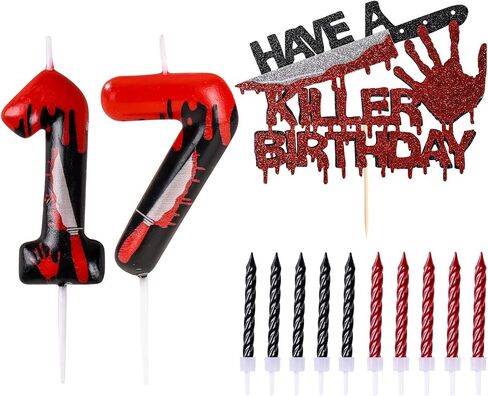 Have A Killer Birthday Number Candles for Cake, Candles for Halloween Birthday Party Decoration, Glitter Killer Birthday Cake Topper for Vampire, Horror Themed Birthday Party Cake(Number 13 & 31) in Saudi Arabia
