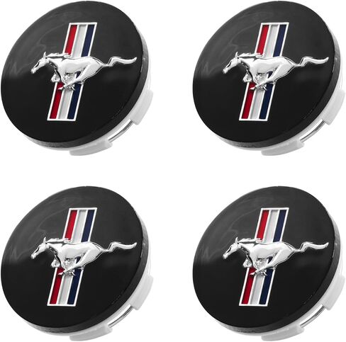 Blue Oval Industries 2.5" Tribar Running Horse Wheel Center Caps Set of 4 for Mustang 1994-2004, Black with Chrome Emblem in Saudi Arabia
