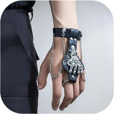 Long tiantian Goth Hand Chain for Men Punk Bracelets Skull Jewelry Halloween Bracelets for Men Trendy 2025 in Saudi Arabia