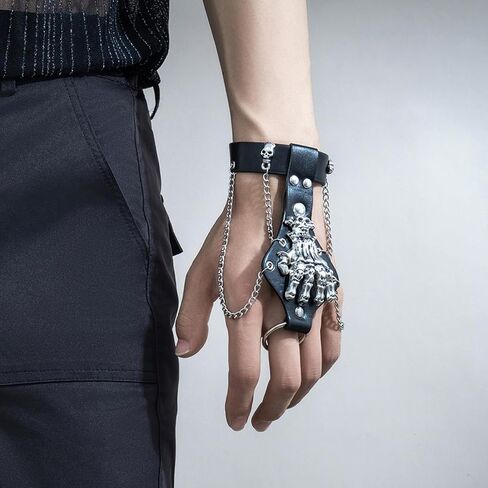 Long tiantian Goth Hand Chain for Men Punk Bracelets Skull Jewelry Halloween Bracelets for Men Trendy 2025 in Saudi Arabia