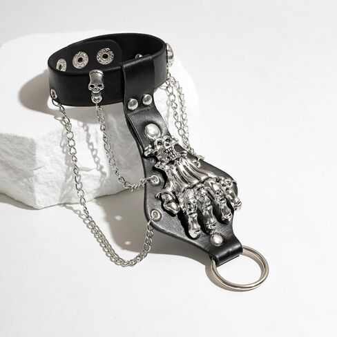 Long tiantian Goth Hand Chain for Men Punk Bracelets Skull Jewelry Halloween Bracelets for Men Trendy 2025 in Saudi Arabia