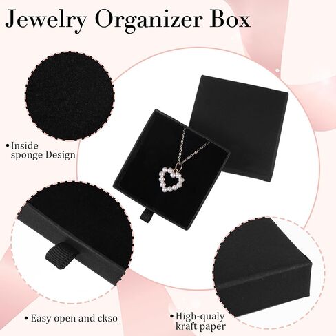 3 Pack Jewelry Gift Box, Cardboard Small Jewelry Box, 2.76x2.76x0.67in Square Small Gift Boxes Storage Case for Bracelets Earrings Necklaces Gifts (Black) in Saudi Arabia