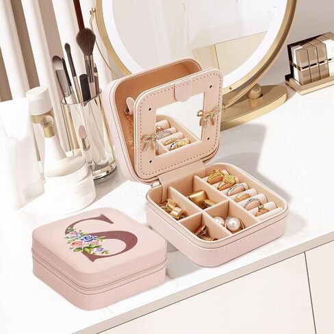 Travel Jewelry Box, Small Jewelry Organizer Boxes for Women Girls, 2 Layer Travel Jewlery Case, PU Leather Mini Portable Jewerly Storage Display Holder for Earrings, Ring, Necklaces, Bracelets(S) in Saudi Arabia
