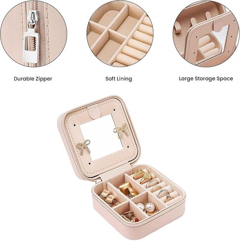 Travel Jewelry Box, Small Jewelry Organizer Boxes for Women Girls, 2 Layer Travel Jewlery Case, PU Leather Mini Portable Jewerly Storage Display Holder for Earrings, Ring, Necklaces, Bracelets(S) in Saudi Arabia