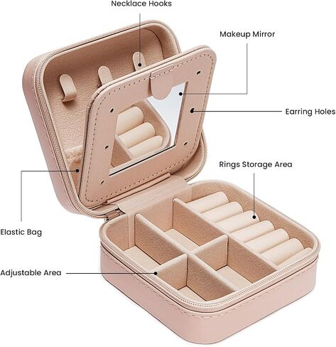 Travel Jewelry Box, Small Jewelry Organizer Boxes for Women Girls, 2 Layer Travel Jewlery Case, PU Leather Mini Portable Jewerly Storage Display Holder for Earrings, Ring, Necklaces, Bracelets(S) in Saudi Arabia