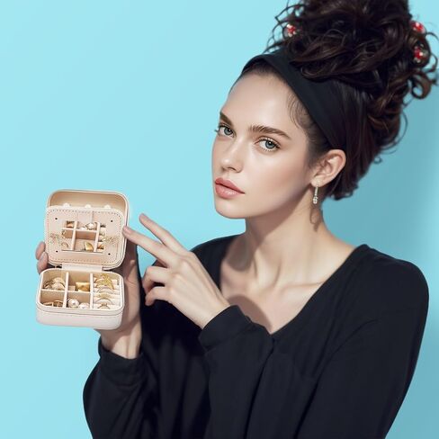 Travel Jewelry Box, Small Jewelry Organizer Boxes for Women Girls, 2 Layer Travel Jewlery Case, PU Leather Mini Portable Jewerly Storage Display Holder for Earrings, Ring, Necklaces, Bracelets(S) in Saudi Arabia