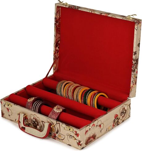 TRUNESS Bangle Box 3 Rods For Women Jewellery Box With Partition | Portable Bangle Box With Latest Stylish Design, Chudi Box (Red Three Rod) in Saudi Arabia