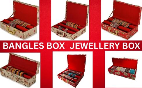 TRUNESS Bangle Box 3 Rods For Women Jewellery Box With Partition | Portable Bangle Box With Latest Stylish Design, Chudi Box (Red Three Rod) in Saudi Arabia
