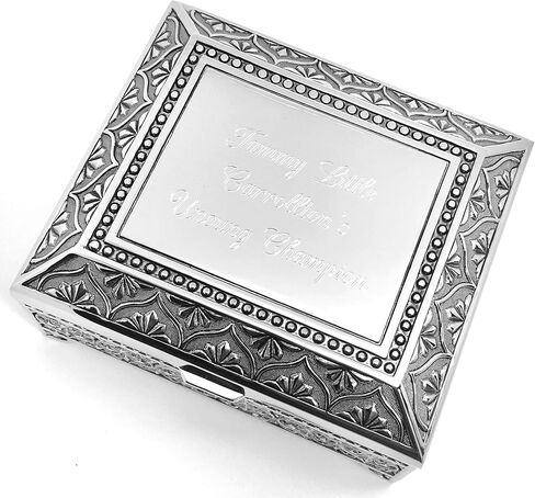 Personalized jewelry box with 3 lines text engraving - Engraved 4 Inch Antique jewelry box bridesmaid or flower girl gift in Saudi Arabia