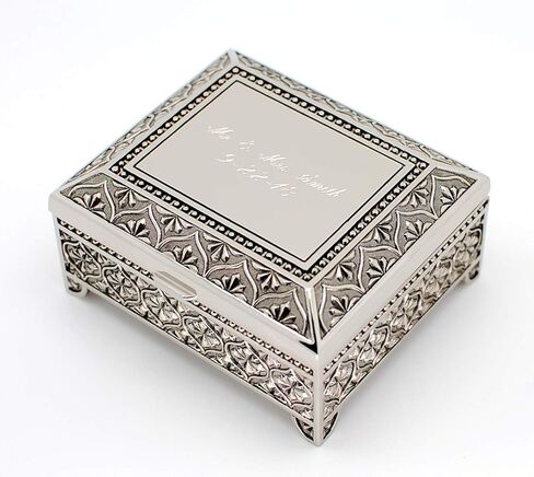 Personalized jewelry box with 3 lines text engraving - Engraved 4 Inch Antique jewelry box bridesmaid or flower girl gift in Saudi Arabia