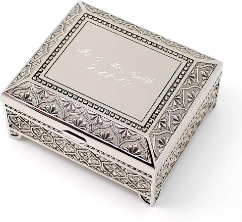 Personalized jewelry box with 3 lines text engraving - Engraved 4 Inch Antique jewelry box bridesmaid or flower girl gift in Saudi Arabia