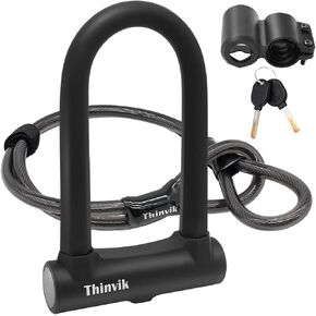 Thinvik Bike U-Locks شديدة التحمل مضادة للسرقة 12 مم × 1.2 م (48 بوصة) كابل فولاذي 18 مم تكبل. دراجة على شكل حرف U مع دعامة تثبيت أداة مضادة للسرقة للطرق والجبال الكهربائية والدراجة القابلة للطي - تكبل 18 مم in Kuwait