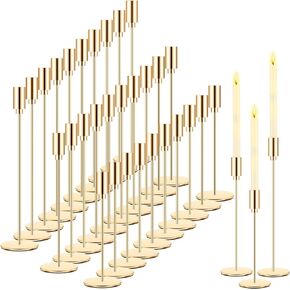 30 Pcs Gold Candlestick Holder Bulks Gold Taper Candle Holder Metal Candlestick Stand for Wedding Party Dinning Anniversary Table Centerpiece, Fits 0.75 Inch Thick Candle, 9 x 11 x 13 Inch