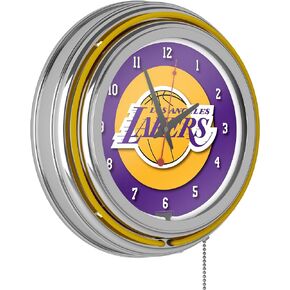 Los Angeles Lakers NBA Chrome Double Ring Neon Clock