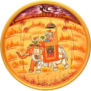 Hand Painted Decorative Wall Plate Round Display Wooden Plate Home Décor Art Gifting Article (Pichai Cow)