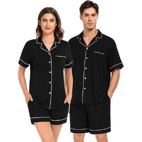 Couple Matching Pajamas Set Short-sleeve PJ Women & Men 2Pcs Loungewear Button Down Sleepwear Pjs Sets