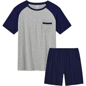 MoFiz Men's Pajamas Set Sleepwear Sleep Shirt and Shorts Pajama Set Lightweight Soft Mens Pjs Lounge Set with Pockets S-3XL