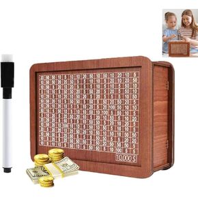 Wooden Cash Saver Money Box,Cash Vault Wooden Savings Box, Wooden Piggy Bank Coin Bank with Counting Target,Adults Money Box with Counter for Savings Goal(10000$)