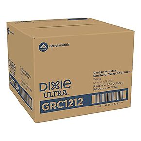 Dixie Ultra Grease Resistant Sandwich Wrap and Liner by GP PRO (Georgia-Pacific), White, GRC1212, 12"x12", 5000 Sheets Per Case, (5 packs of 1000 sheets)