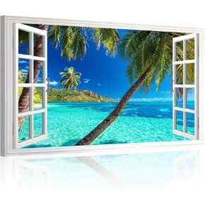 Fake Window View Aurora Borealis Wall Art: Northern Lights Wall Art Framed Art Acoustic Panels Soundproof Wall Panels Snowy Mountain Glacier Scenery Painting Nature Landscape Decor 24 x 36 Inch
