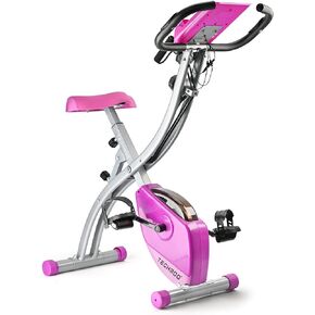 Folding Exercise Bike Portable Upright Adjustable Backrest Cycling Recumbent Stationary Bike Slim Indoor Workout Fitness Cardio Foldable Exercise Bicycle Machine with Pulse Sensor LCD Monitor Arm Resistance Bands