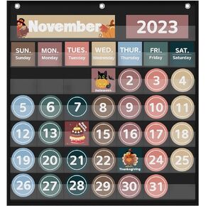 Boczif Circle Time Learning Center Pocket Chart for Classroom, Educational Teaching Materials Learning Calendar Weather Number Counting Letter Color Shape Wording Rhyme Pictures
