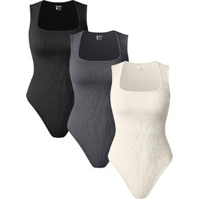 OQQ Women 3 Piece Bodysuits Sleeveless Square Stretch Basic Tank Tops Bodysuits in Saudi Arabia